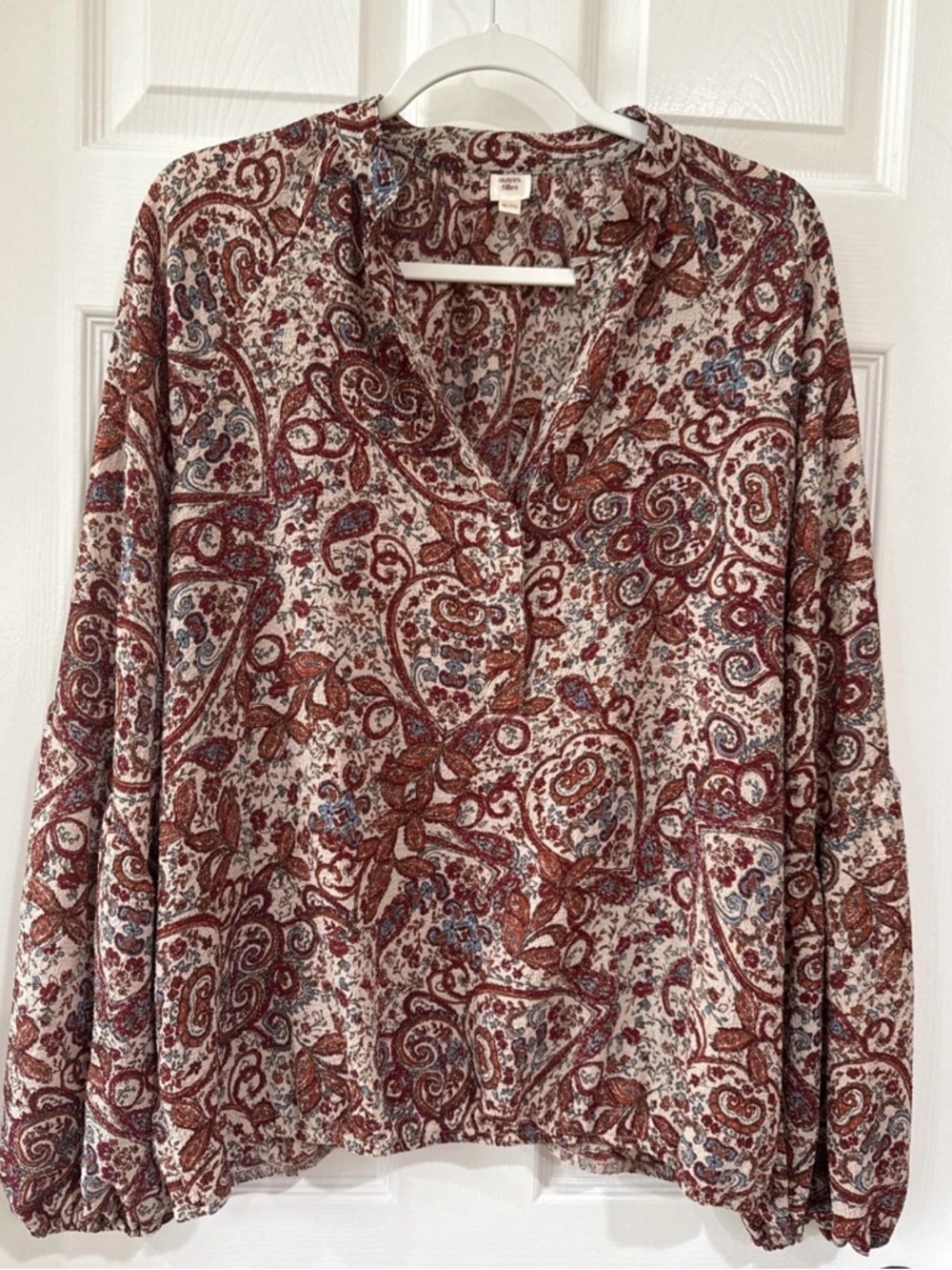 Autres Filles XL Long Sleeve Pullover Boho Blouse Rust Multi Paisley Floral